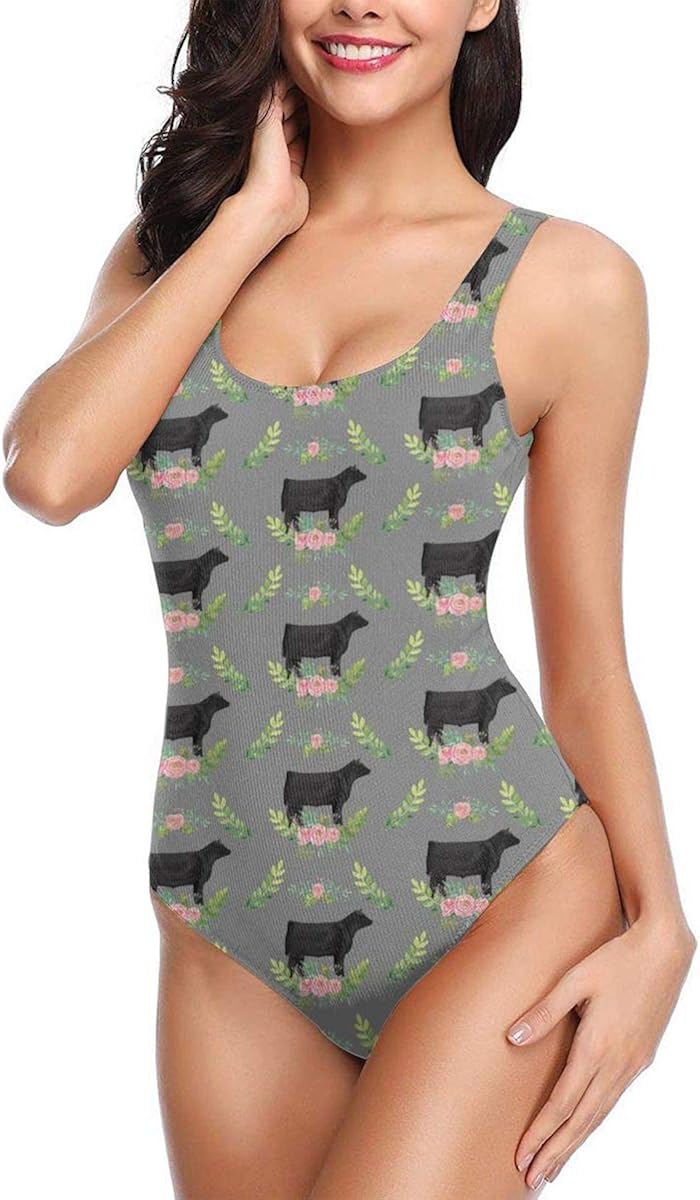 black swimsuit with pink flowers