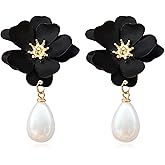 GUOXIAOMEI Pearl Bohemian Flower Earrings Floral Petal Flower Stud Earrings Jewelry for Women