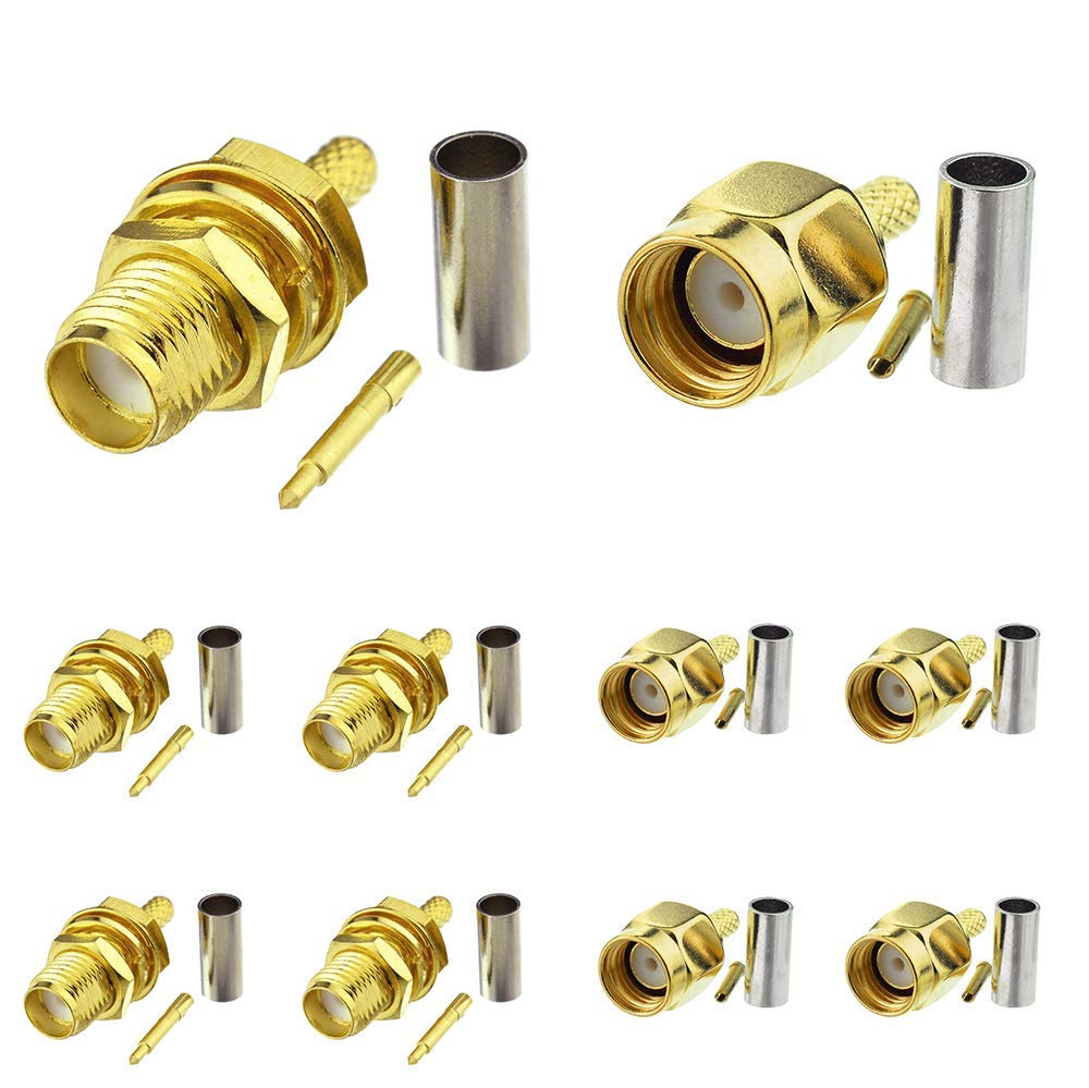 Superbat RG174 RPSMA Crimp Connector Kit 50ohm RPSMA Male+Female Solder Coax Connector for RG174 RG316 RG188 RG188A LMR100 Cable 10Pcs