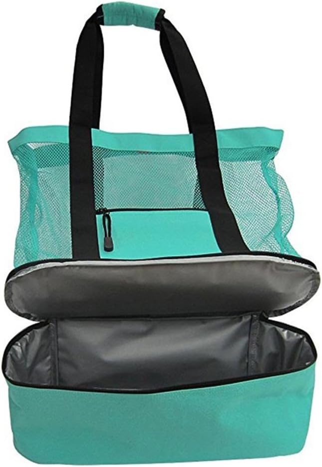 Portable Insulated Cooler Food Bag for Beach Camping Picnic Waterproof Mesh Tote - Green