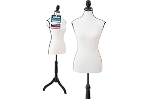 TOPMASTER Mannequin - Adjustable Height, Durable Foam and Canvas Construction, Wooden Base, Compact Shoulder Width, Lightweight, Versatile Display for Clothing and Accessories, White