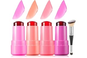 Gcliozhi 4 Pcs Cooling Water Jelly Tint, Multi-Use Jelly Lip & Cheek Tint Stain, 3-in-1 Milk Jelly Blush Lip Gloss Buildable Watercolor Finish 1,000+ Swipes Per Stick - Cruelty Free (4PCS)