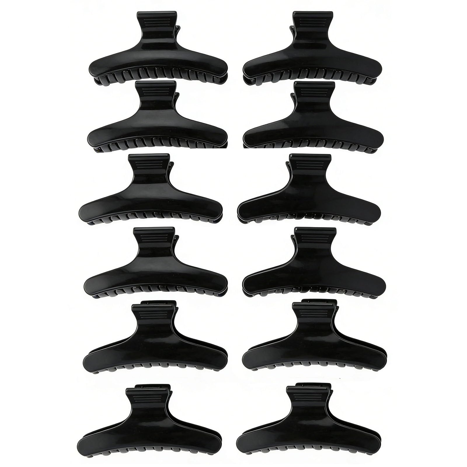 VASANA 12PCS Black Plastic Butterfly Hair Clamps Non-slip Hair Claws Professional Salon Section Hair Clips Clasps Hairdressing Tool for Styling Sectioning Cutting and Coloring