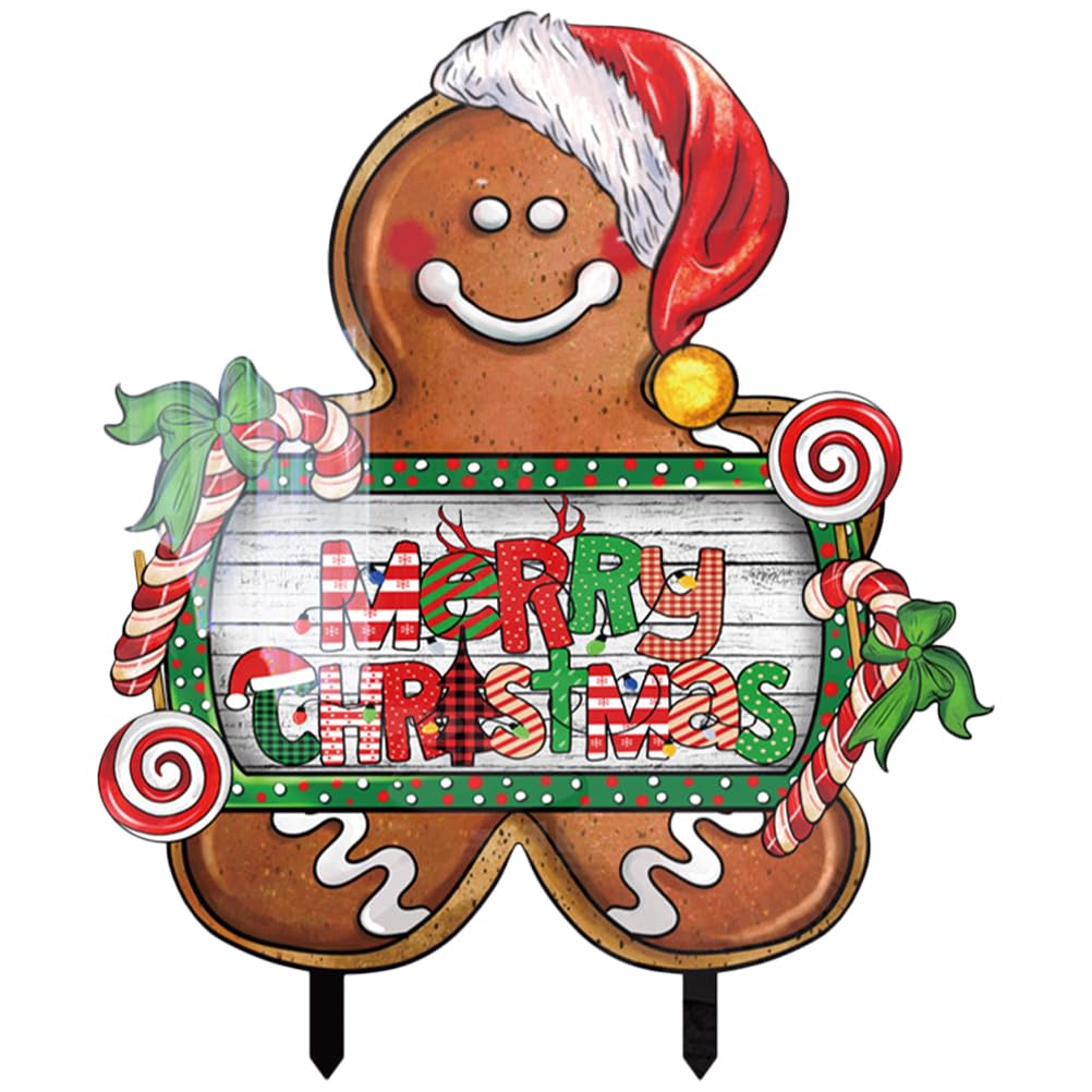 Christmas Yard Sign Gingerbread Man Lawn Yard Signs with Stakes Penguin for Outdoor Garden Decorations Holiday Decor