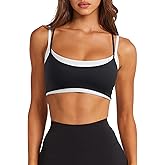 LASLULU Womens Double Layered Sports Bra Adjustable Spaghetti Straps Sexy Scoop Neck Wireless Padded Workout Yoga Crop Tops