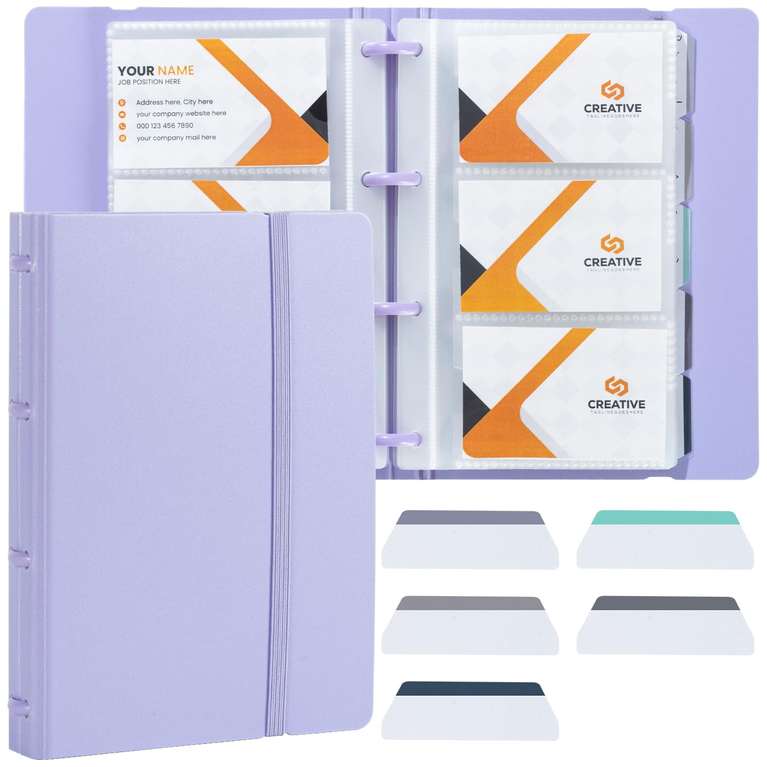 deli 大容量 名刺ホルダー 180枚収容 ビジネス名刺整理 ファイル 会議・商談用 30ポケット 5色インデックス付き (パープル/紫色)商品画像