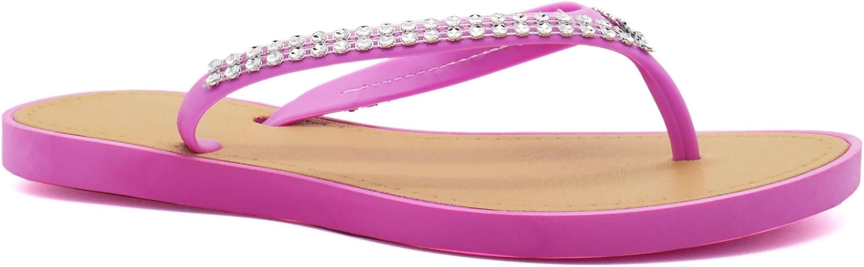 New Ladies Flat Diamante Flip Flops Womens Beach Summer Sandals Jelly Shoes Size
