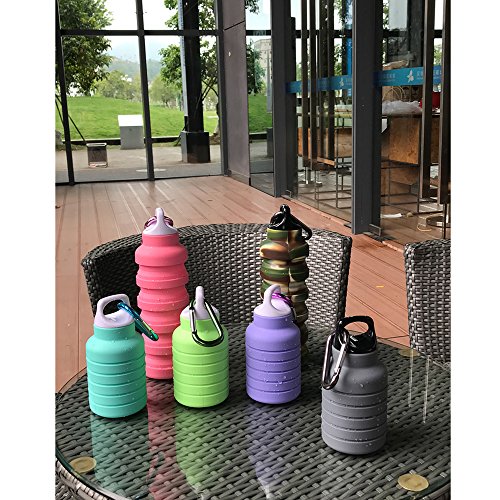 ThinsGo Foldable Water Bottle,Collapsible Portable Leak-proof Silicone Kettle,Lightweight Eco-Friendly Reusable Drinking Bottles with 250-500ML for Traveling Camping Hiking Walking Running (Gray)