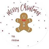 Andaz Press Christmas Round Circle Gift Sticker Labels, Red and White Gingerbread Man, Merry Christmas, to from, 40-Pack, Envelope Stationery Seals