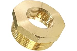JENSWILL 1-1/2" NPT Male x 3/4" NPT Female Brass Reducer Hex Bushing Threaded Pipe Fitting Reducing Adapter Pack of 1