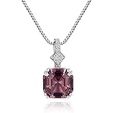 Michooyel S925 2ct Cubic Zirconia/Morganite Asscher Cut Pendant Necklace Sterling Silver Gemstone Necklace for Women