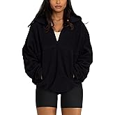 LASLULU Womens Half Zip Pullover Sweatshirt Sherpa Fleece Jacket Oversized Sweatshirts Warm Fuzzy Sweaters Pockets