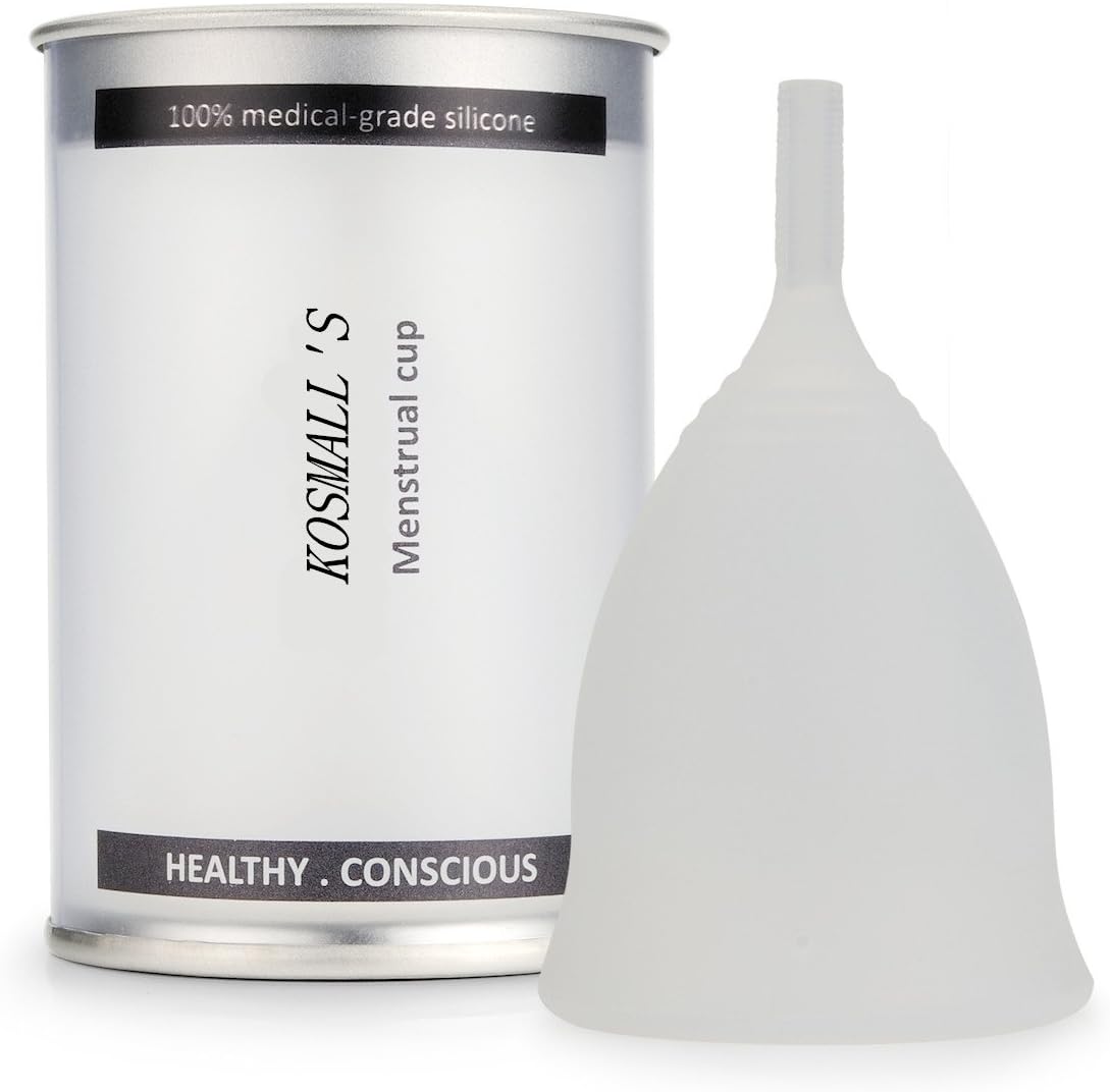 Reusable Menstrual Cup by KORSMALL，Economical Feminine Alternative Protection for Cloth Sanitary Napkins,Most Comfortable Period Cups- Soft, Flexible, Medical-Grade Silicone (White, Small)