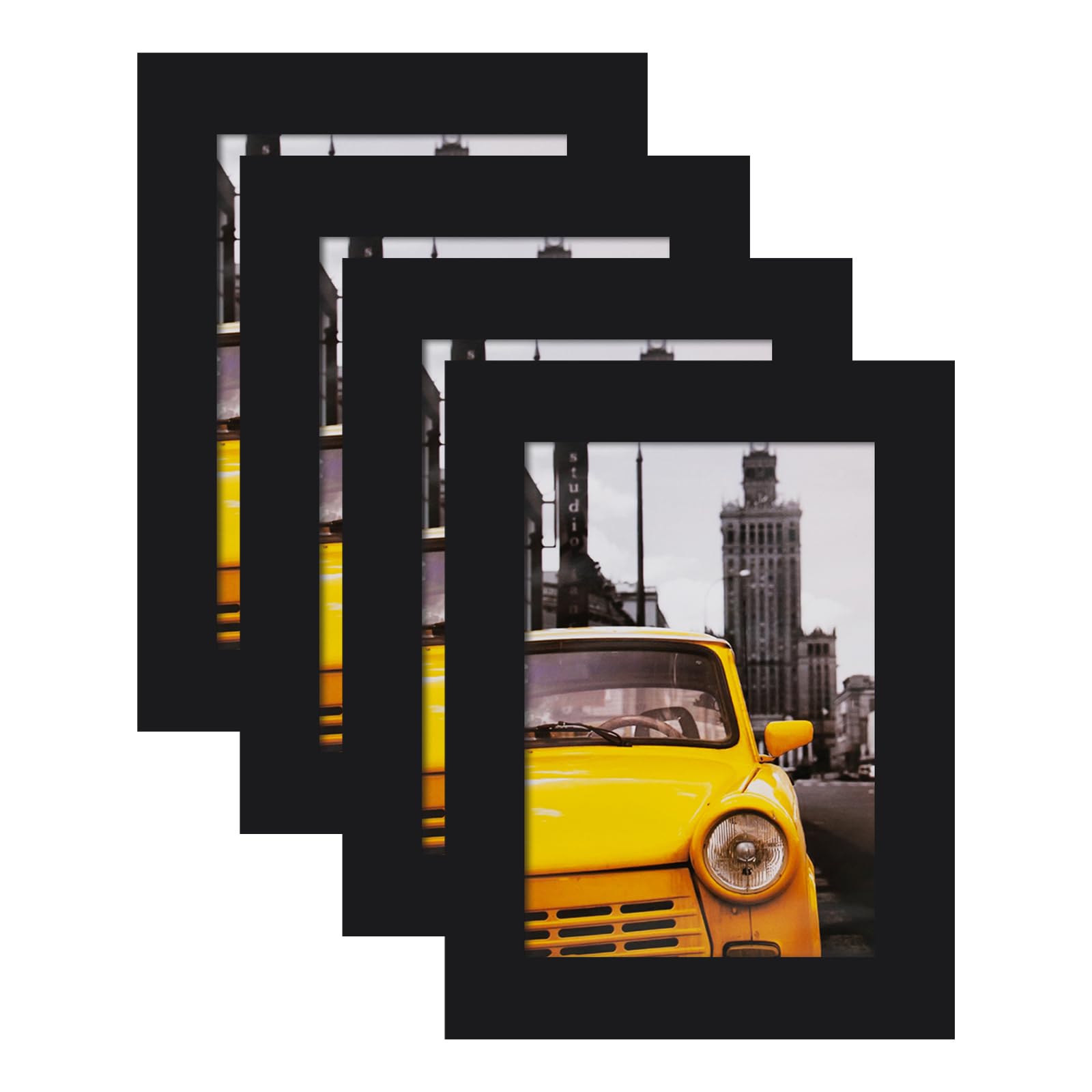 EGOFINE 5x3.5 Photo Frames Set of 4, 100% Solid Wood Frames with Acrylic Glass, 5x3.5 Picture Frames for Tabletop and Wall Mounting, 9 x 12.7 cm Small frames for Printing,Black