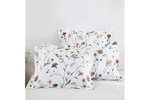 DAUAOTO Floral Garden Cotton Shams Pillow Cover 2 Pieces Set 20"x26" Standard Size Pillowcases, Aesthetic Botanical Flower Pattern