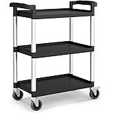 IRONMAX Utility Cart with Wheels, 3 Tier Heavy Duty Food Service Cart, Rolling Storage Trolley with 330 LBS Loading Capacity,