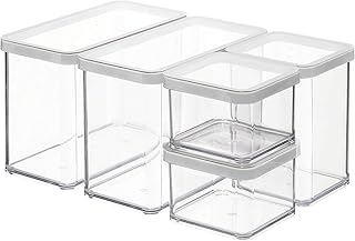 Rotho Loft 5er-Set Vorratsdosen mit Deckel verschiedene Größen, Kunststoff (SAN) BPA-frei, transparent/weiss, 2 x 2,1l, 1 x 1,0l, 2 x 0,5l (30,0 x 21,0 x 15,0 cm)