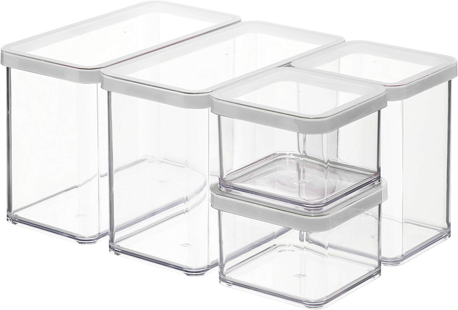 Rotho, Loft, Set of 5 storage boxes, Plastic (PP) BPA-free, transparent/white, 2 x 2,1l, 1 x 1,0l, 2 x 0,5l (30,0 x 21,0 x 15,0 cm)