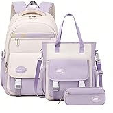 Mildame Backpacks for Girls Set, Aesthetic Backpack for Teens, Lightweight Classic Backpack for Kids, 3Pcs Boys Girls Bookbags with Cute Pendant