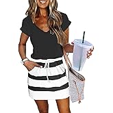 Womens Summer Dress Lantern Sleeve Square Neck Tie Front A-Line Double Layer Hem Mini Dresses