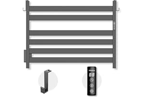 K&KALONZO Towel Warmer for Bathroom, Wall-Mounted 6-Bar Heated Towel Rack with Built-in Timer, Waterproof Electric Towel Heater, Support Plug-in and Hardwired, Matte Black, EL18M