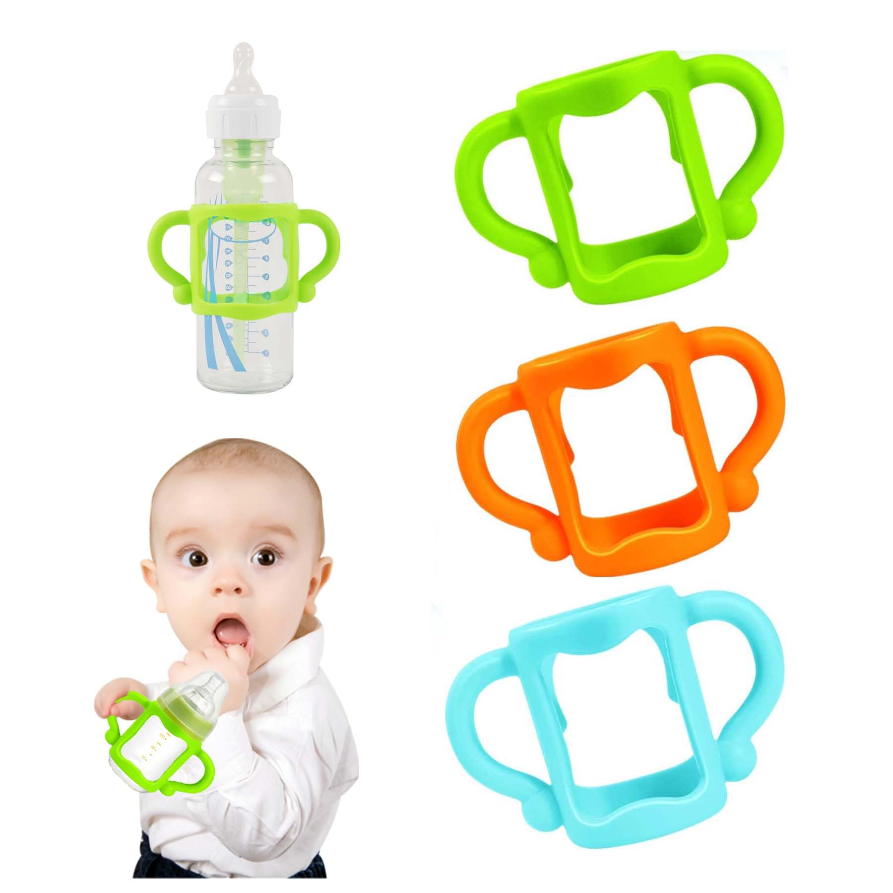 Photo 1 of RTMOK Bottle Handles for Dr. Brown's Narrow Baby, Wide-Neck, Removable Easy-Grip Transitional Sippy Cup Handles, 100% Silicone-BPA-Free Material, 4m+ (Blue+Green+Yellow)