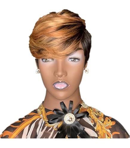 Light Brown Pixie Cut Synthetic Wig With Bangs Gemma – Her Wig Closet - View #3