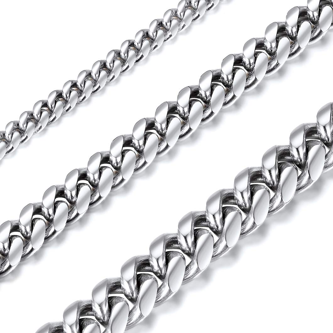 Compact Cuban Chain Necklace, 6MM Wide, 18 Inch(46CM) Length, Silver Color, Gift For Men/Women/Boys/Girls, Stainless Steel Jewelry Close-knit Curb Choker Necklace (Gift Packaging), RN20103G-6-18 — image 1