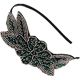Beaupretty Rhinestone Flapper Headband 1920s Headpiece Roaring 20s Hair Piece Vintage Hair Accessories for Women Girls Party Decor Halloween Costume Green
