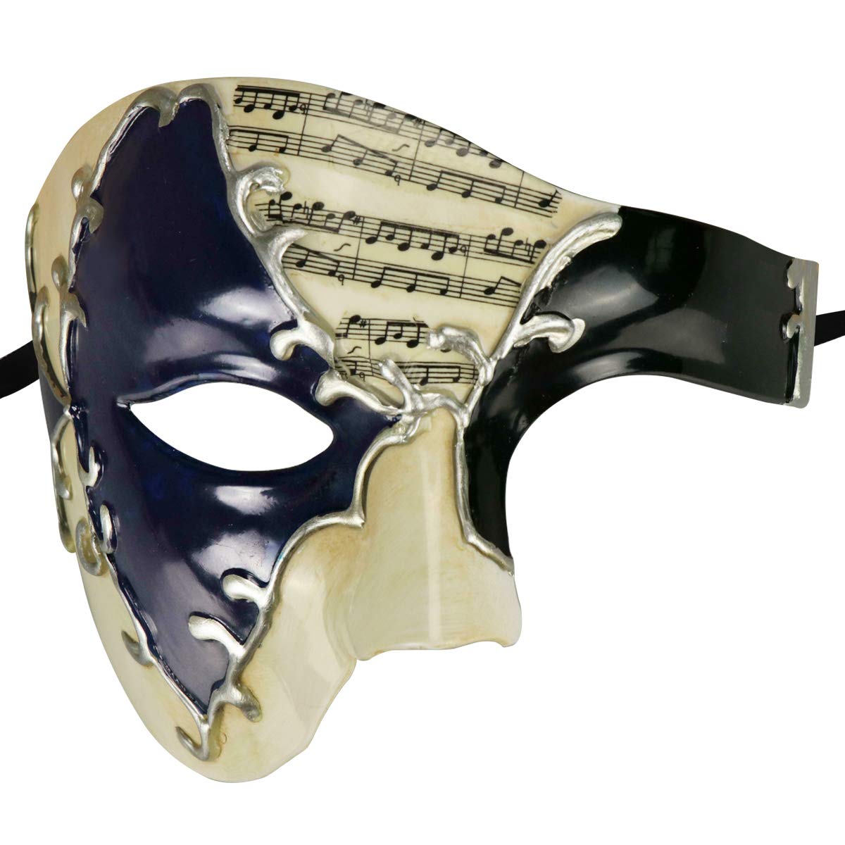 Thmyo Vintage Design Half Face Men's Phantom Of The Opera Venetian Carnival Masquerade Mask (Beige&Blue+black 2)