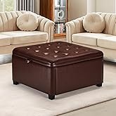 2BYF 4-in-1 Leather Storage Ottoman Large Hidden Storage Ottoman Foot Stool Square Ottoman Coffee Table with Soft-Close Hinge for Living Room (Brown)