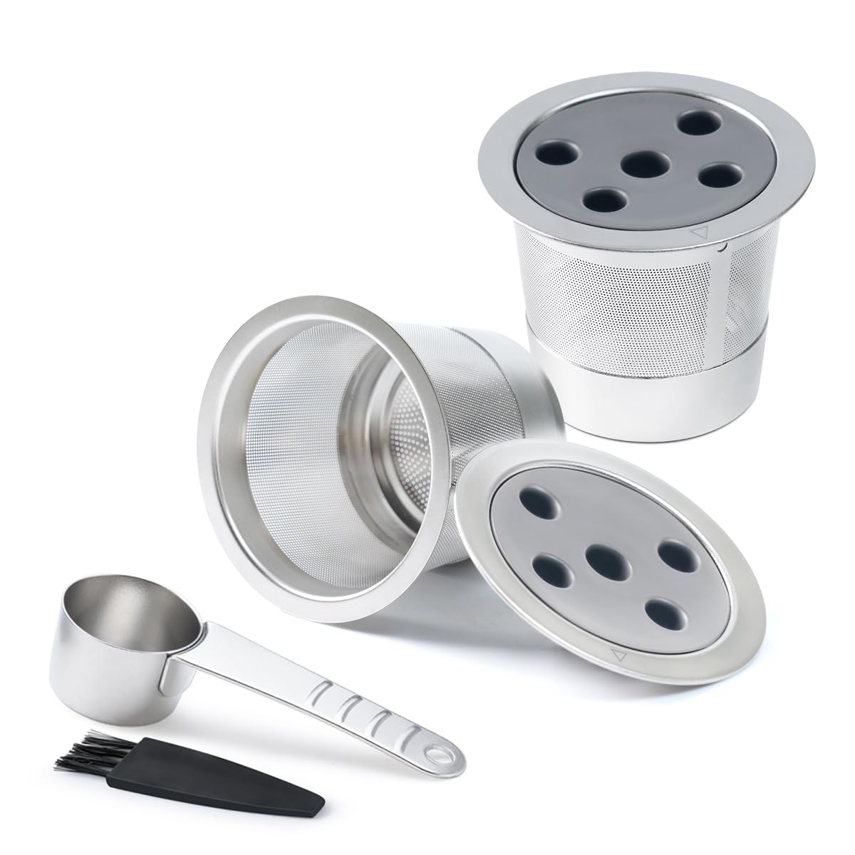 Photo 1 of 2 Pack Stainless Steel Reusable K Cups for K eurig Supreme & Supreme Plus, Five Hole Universal K-eurig Reusable Refillable coffee pod filter with A Stainless Steel Spoon