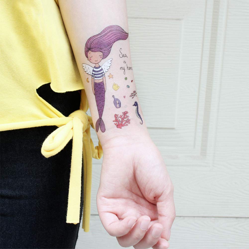 Vindyeer Mermaid Temporary Tattoos for Kids Birthday Party, 300 Tattoos (Pack of 16 Sheets) Waterproof Mermaid Scale Temporary Tattoos, Under the Sea/Mermaid Party Supplies Great Children Party Favors