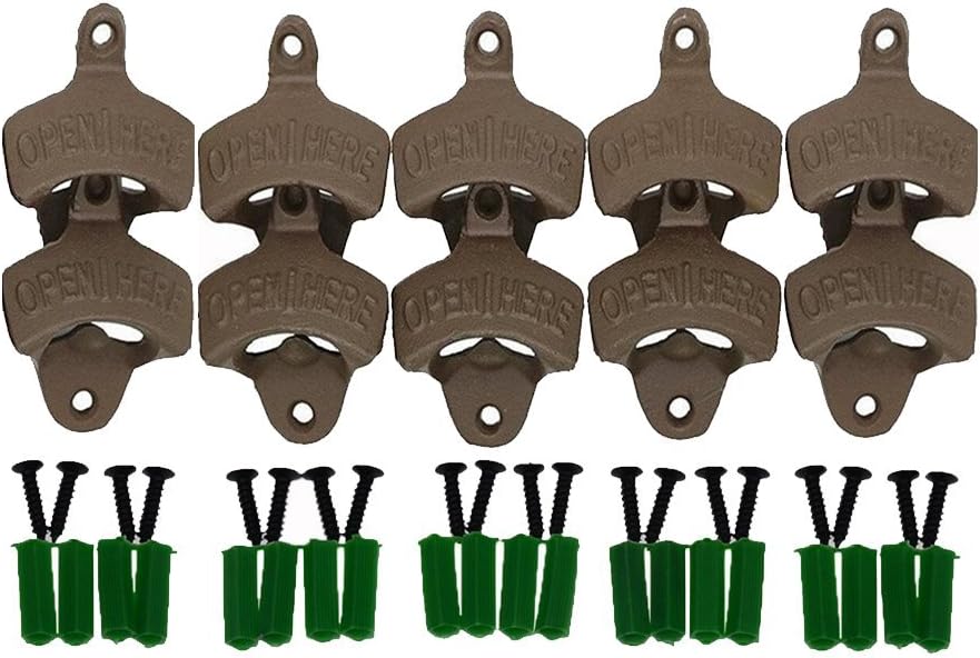 Sricam Set of 10 Open Here Cast Iron Wall Mount Bottle Opener Vintage Look Replica