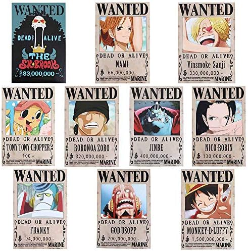 Amazon Com Auxsoul One Piece Anime Pirates Wanted Poster Wall Scroll 10 Pcs Set Add Jinbe After 903 Update Posters Prints