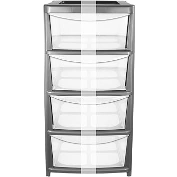 Crazygadget Silver Drawer Plastic Large Tower Storage Drawers