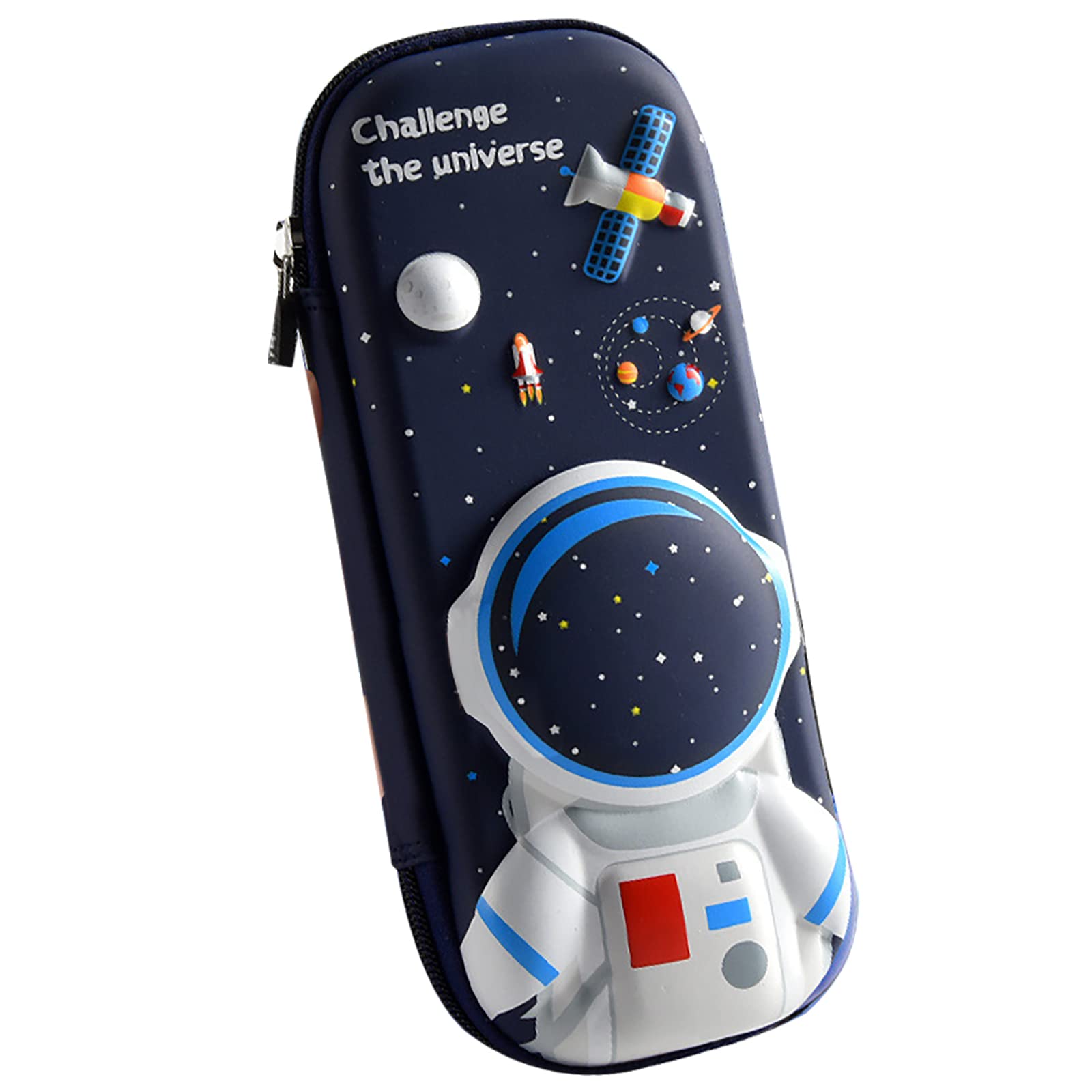FEWOFJ 3D Astronaut Pencil Case for Kids Boys, Waterproof Pencil Box with Compartments Pen Pouch (Dark Blue)