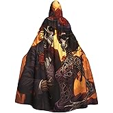 QANCOSI Day of The Dead Rose Sugar Skull Hooded Cloak Cape Women Men Adults Full Length for Halloween Cosplay Costumes