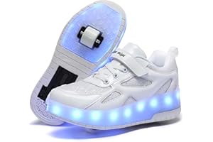 HOVERKICKES LED Roller Skate Shoes for Kids Boys Girls Light Up Roller Sneakers with Detachable Wheels Rechargeable Flashing Wheeled Shoes