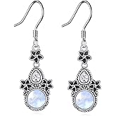 Genuine Moonstone Vinatge Earrings for Women, Sterling Silver Boho Dangle Earrings Healing Gemstone Jewelry
