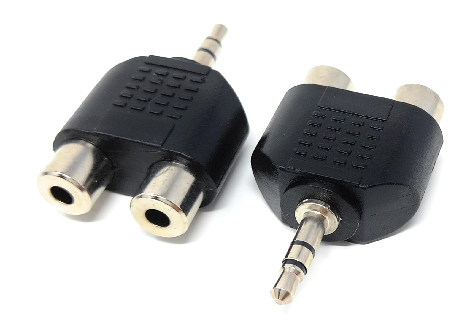 DRUT 2pcs 3.5mm Stereo Jack Plug to Twin RCA Phono Mono Splitter or Combiner Audio Adapter (Silver Black)
