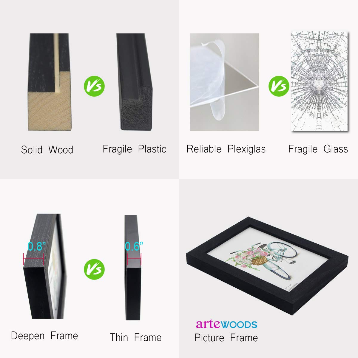 arteWOODS 5x7 Picture Frame 2 Pack Black Solid Wood Collage Photo Frames for Display Pictures 5 x 7 Inches, for Tabletop Display and Wall Decor