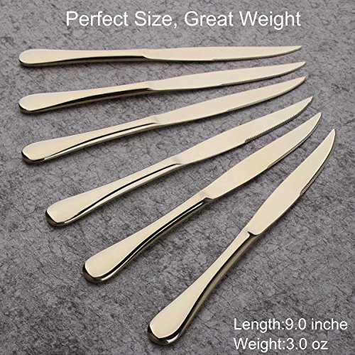 Steak Knife Set, Onlycooker Heavy Duty Knives Stainless Steel 6 Piece 9-inch Table Flatware Silverware Dishwasher Safe Use for Home Kitchen or Restaurant (Gold) - Thumbnail 2