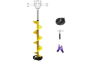 LONGRUN Nylon 8 Inch Ice Auger, 35.95 Inch Extended for Drilling Deep Ice Fishing Holes, Durable Polymer Auger Drill Bit for Ice Post Hole Digger w/Sharp Blade & Cover, Ice Auger Adapter with Handle-Yellow