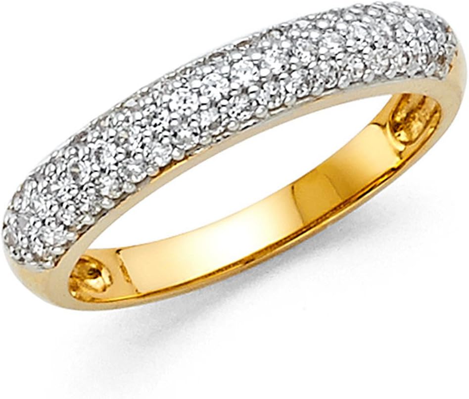 Universal Jewels 3mm Solid 14k White OR Yellow Gold Round Cut Pave Set Wedding Band Ring (0.75 cttw.)