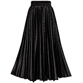 TONCHENGSD Women's High Elastic Waist Velvet Midi Long Pleated Swing Ruffled Skirt