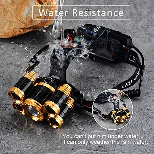 GETUHAND Super Bright USB Rechargeable Headlamp 18650,Ultra Bright 10000 Lumen Waterproof 5 LED Headlight with 2 Batteries, USB Cable, Power Adapter, Storage Bag, Magic Scarf for Outdoor & Indoor