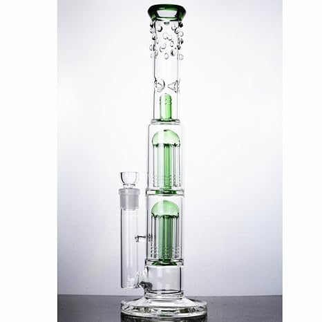 Glas Bong Double Tree Kuppel Kaffeemaschine Rohr 18mm Schüssel Wasserleitung Höhe 40cm (Grün)