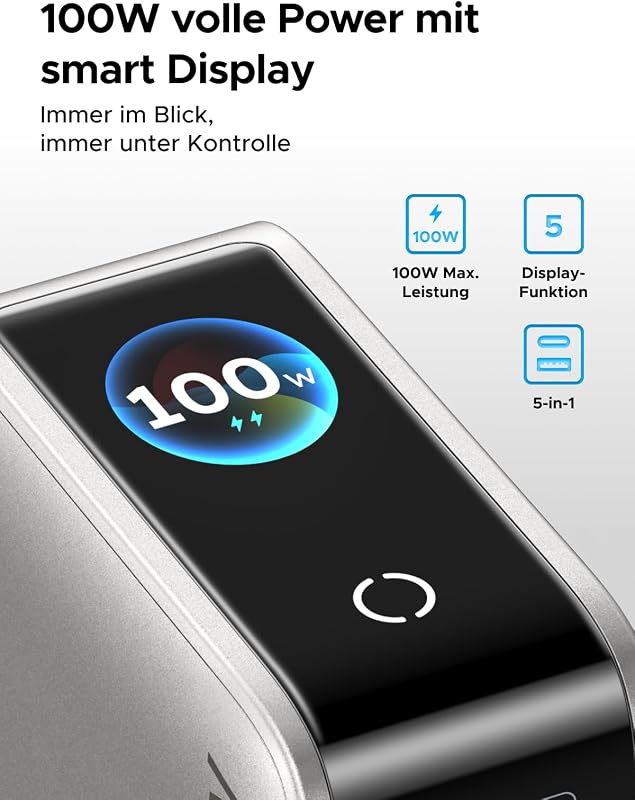 Nexode Pro 100W USB C Ladegerät, GaN Netzteil 5-Port, Smart Display