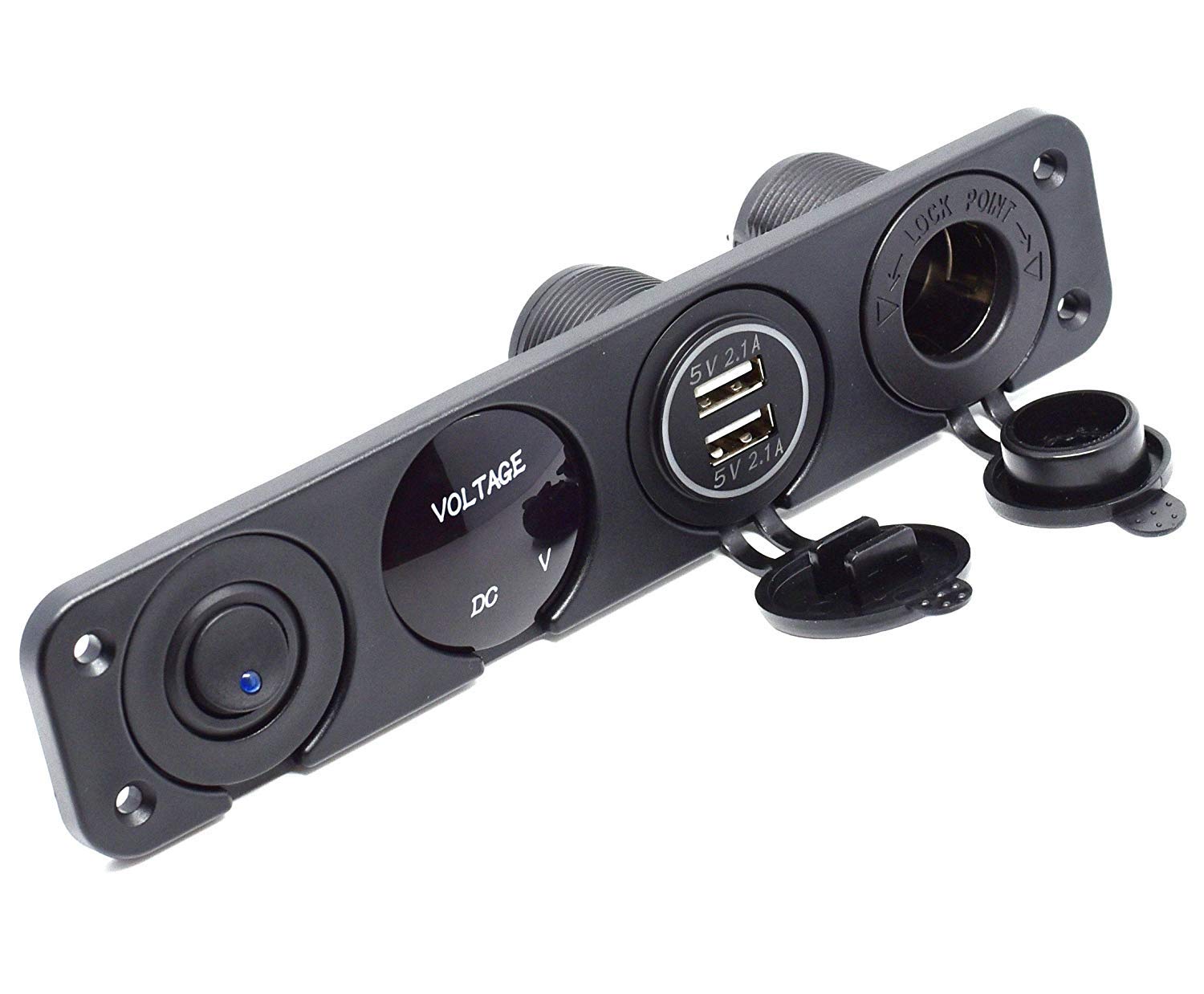 DCFlat Dual USB Socket Charger 2.1A&2.1A LED Voltmeter 12V Power Outlet